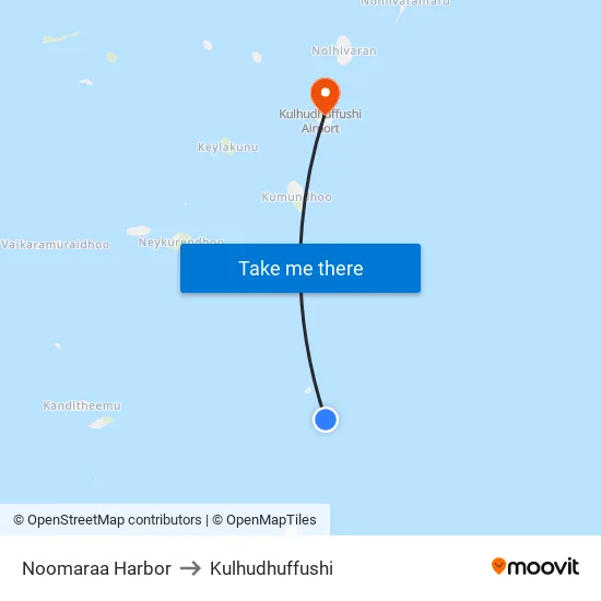 Noomaraa Harbor to Kulhudhuffushi map