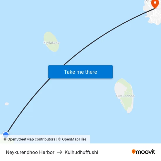 Neykurendhoo Harbor to Kulhudhuffushi map