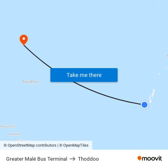 Greater Malé Bus Terminal to Thoddoo map