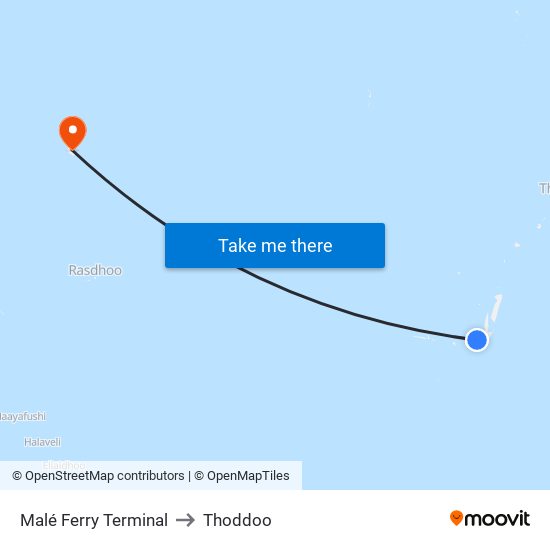 Malé Ferry Terminal to Thoddoo map
