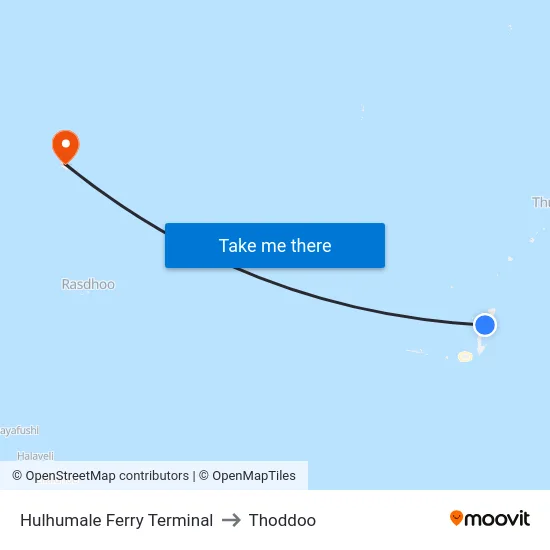 Hulhumale Ferry Terminal to Thoddoo map