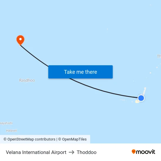 Velana International Airport to Thoddoo map