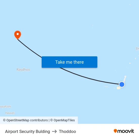Airport Security Bulding to Thoddoo map