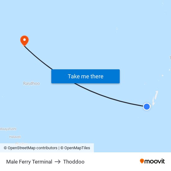 Male Ferry Terminal to Thoddoo map