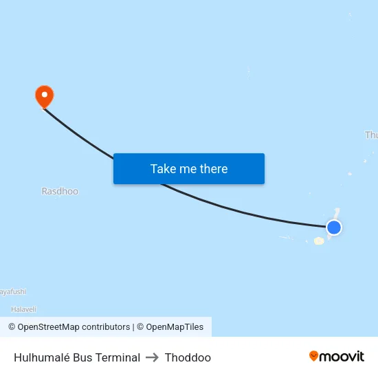 Hulhumalé Bus Terminal to Thoddoo map
