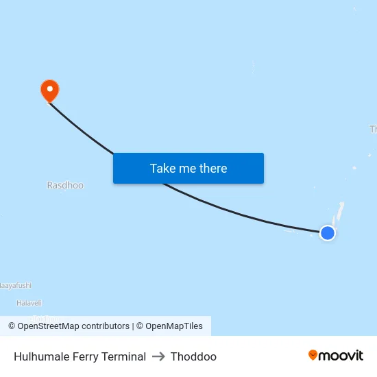 Hulhumale Ferry Terminal to Thoddoo map