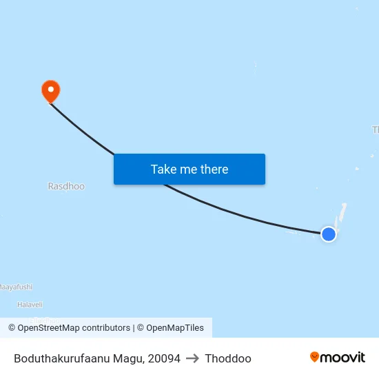 Boduthakurufaanu Magu, 20094 to Thoddoo map