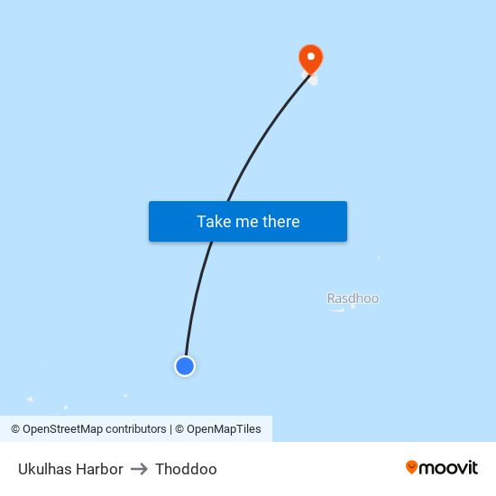 Ukulhas Harbor to Thoddoo map