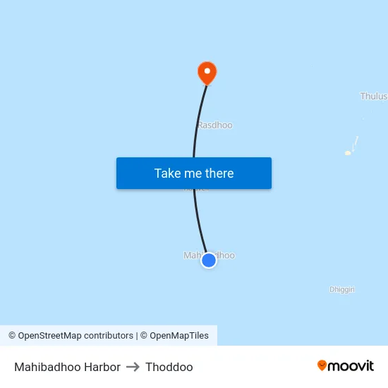Mahibadhoo Harbor to Thoddoo map