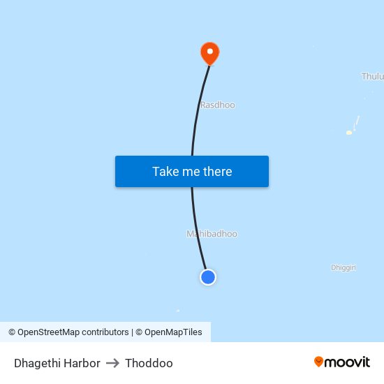 Dhagethi Harbor to Thoddoo map