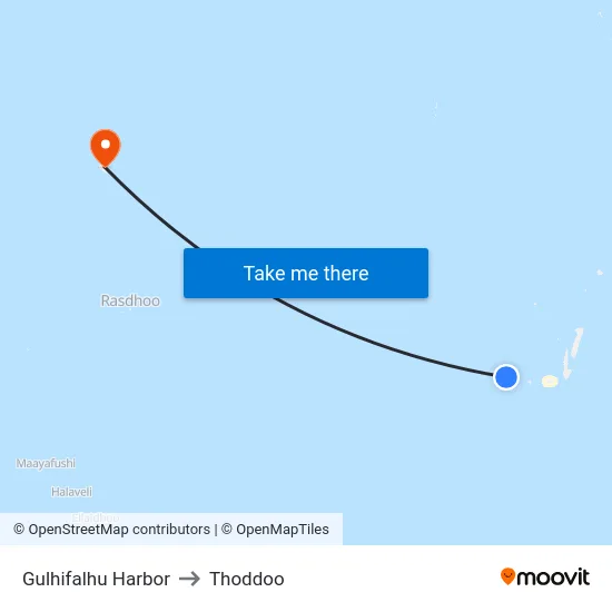 Gulhifalhu Harbor to Thoddoo map
