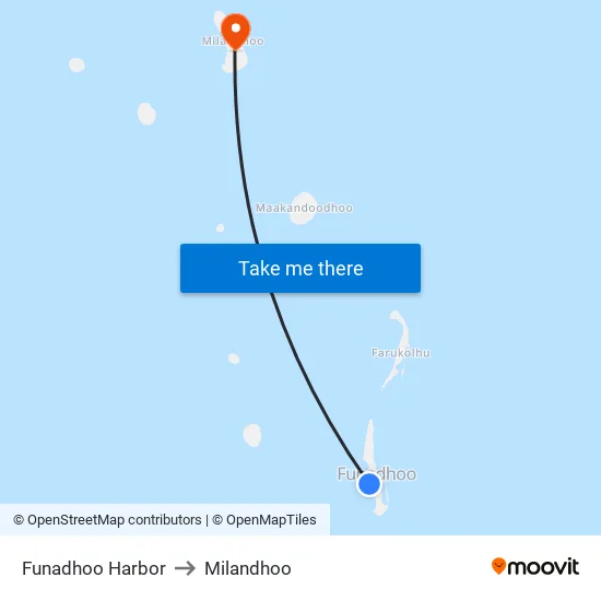 Funadhoo Harbor to Milandhoo map