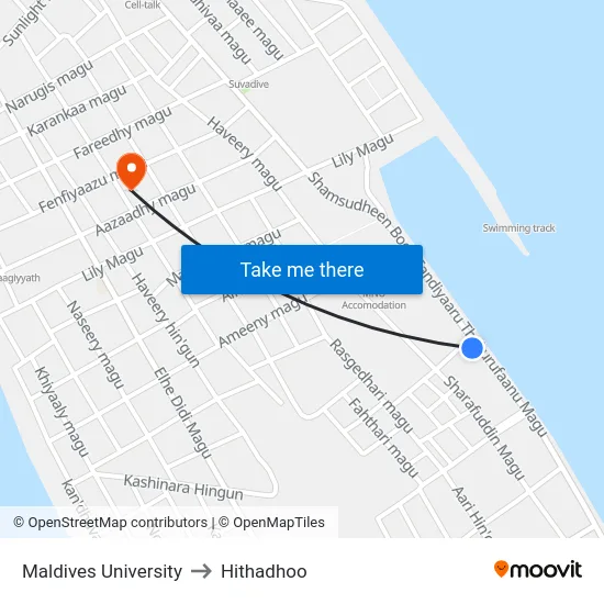 Maldives University to Hithadhoo map