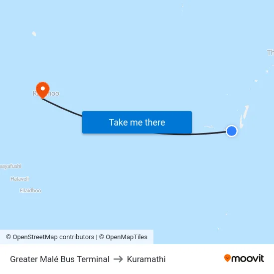 Greater Malé Bus Terminal to Kuramathi map