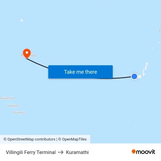 Villingili Ferry Terminal to Kuramathi map