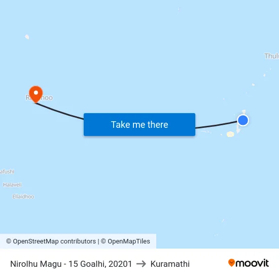 Nirolhu Magu - 15 Goalhi, 20201 to Kuramathi map