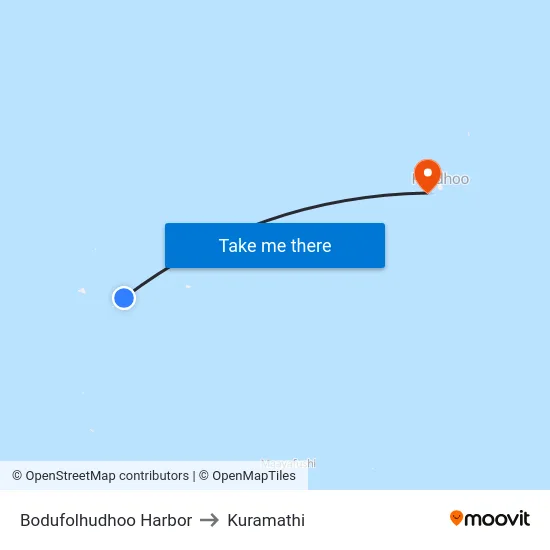 Bodufolhudhoo Harbor to Kuramathi map