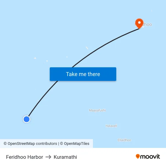 Feridhoo Harbor to Kuramathi map