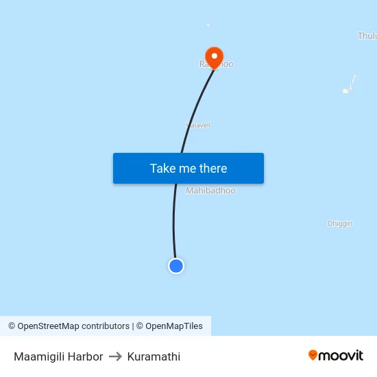 Maamigili Harbor to Kuramathi map