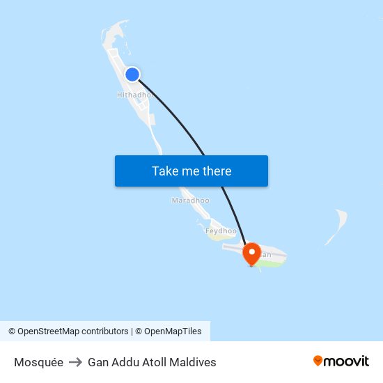 Mosquée to Gan Addu Atoll Maldives map