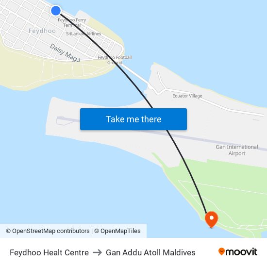 Feydhoo Healt Centre to Gan Addu Atoll Maldives map