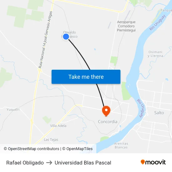 Rafael Obligado to Universidad Blas Pascal map