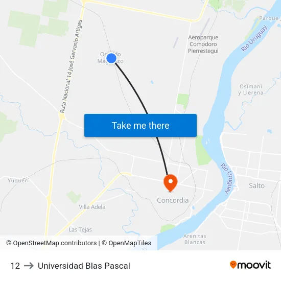 12 to Universidad Blas Pascal map