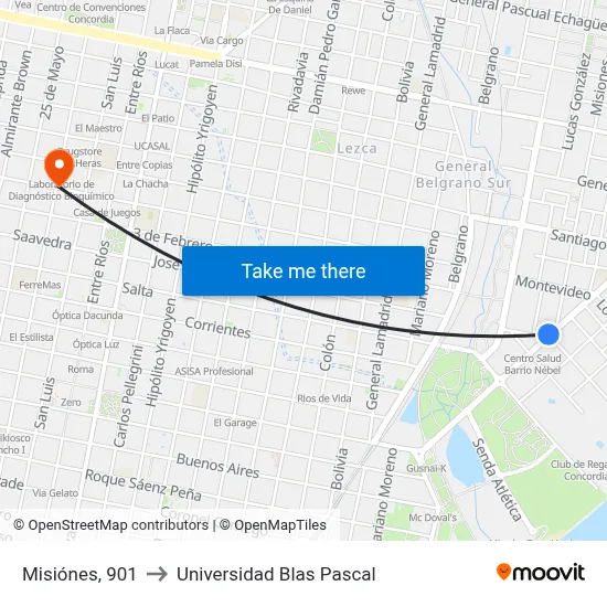 Misiónes, 901 to Universidad Blas Pascal map