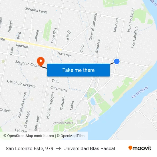 San Lorenzo Este, 979 to Universidad Blas Pascal map