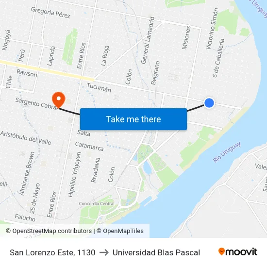 San Lorenzo Este, 1130 to Universidad Blas Pascal map