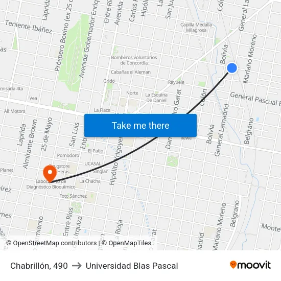 Chabrillón, 490 to Universidad Blas Pascal map
