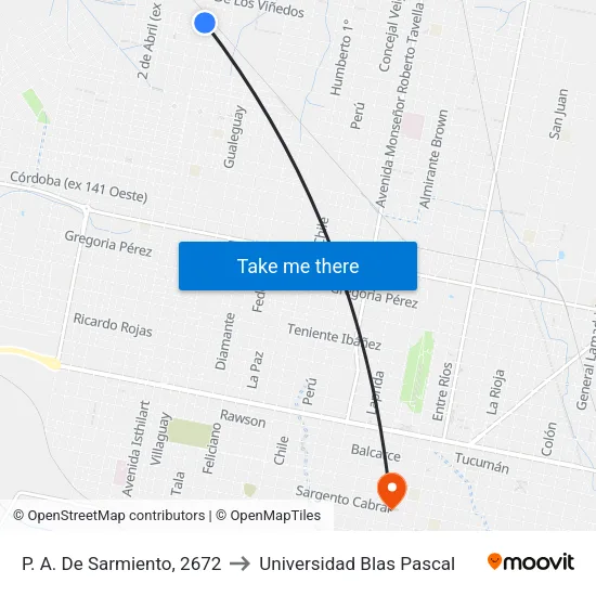 P. A. De Sarmiento, 2672 to Universidad Blas Pascal map
