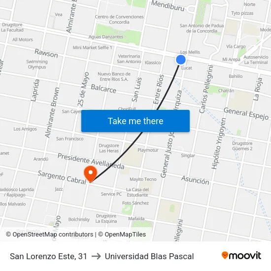 San Lorenzo Este, 31 to Universidad Blas Pascal map