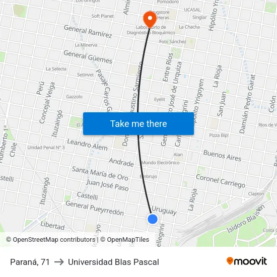 Paraná, 71 to Universidad Blas Pascal map