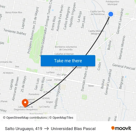 Salto Uruguayo, 419 to Universidad Blas Pascal map