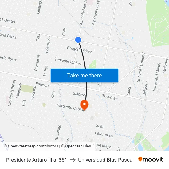 Presidente Arturo Illia, 351 to Universidad Blas Pascal map