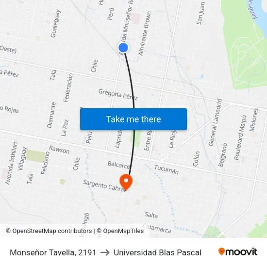 Monseñor Tavella, 2191 to Universidad Blas Pascal map