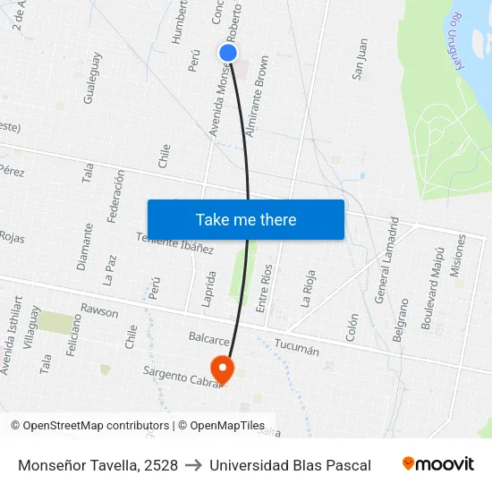 Monseñor Tavella, 2528 to Universidad Blas Pascal map