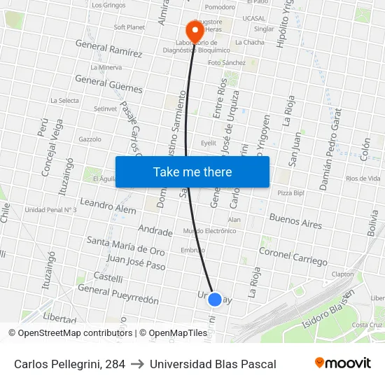 Carlos Pellegrini, 284 to Universidad Blas Pascal map