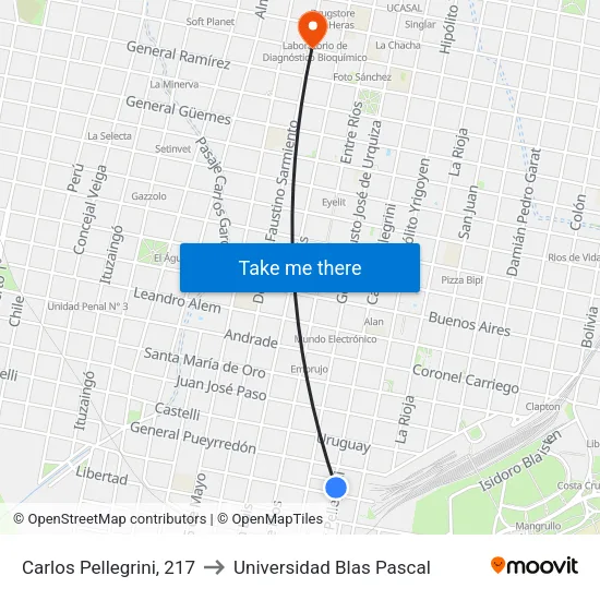 Carlos Pellegrini, 217 to Universidad Blas Pascal map
