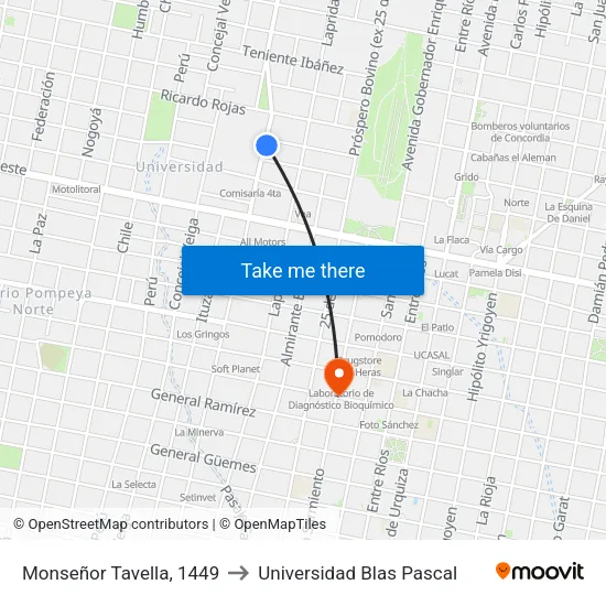 Monseñor Tavella, 1449 to Universidad Blas Pascal map