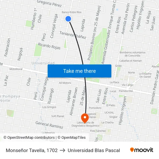 Monseñor Tavella, 1702 to Universidad Blas Pascal map