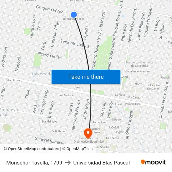 Monseñor Tavella, 1799 to Universidad Blas Pascal map