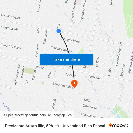 Presidente Arturo Illia, 598 to Universidad Blas Pascal map