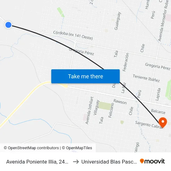 Avenida Poniente Illia, 2450 to Universidad Blas Pascal map