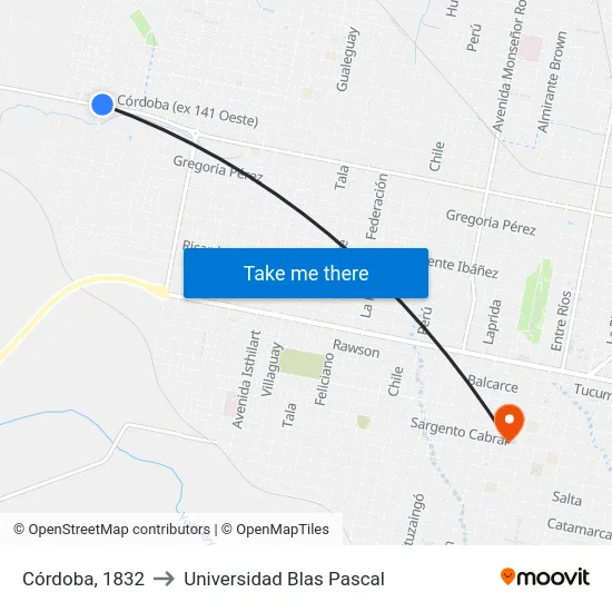 Córdoba, 1832 to Universidad Blas Pascal map