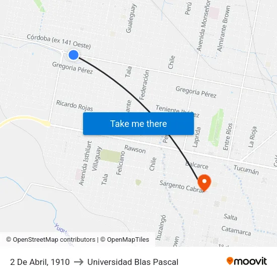2 De Abril, 1910 to Universidad Blas Pascal map
