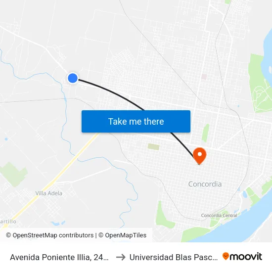 Avenida Poniente Illia, 2450 to Universidad Blas Pascal map