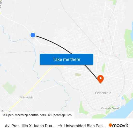 Av. Pres. Illia X Juana Duarte to Universidad Blas Pascal map