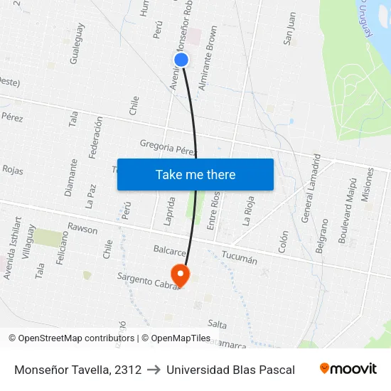Monseñor Tavella, 2312 to Universidad Blas Pascal map
